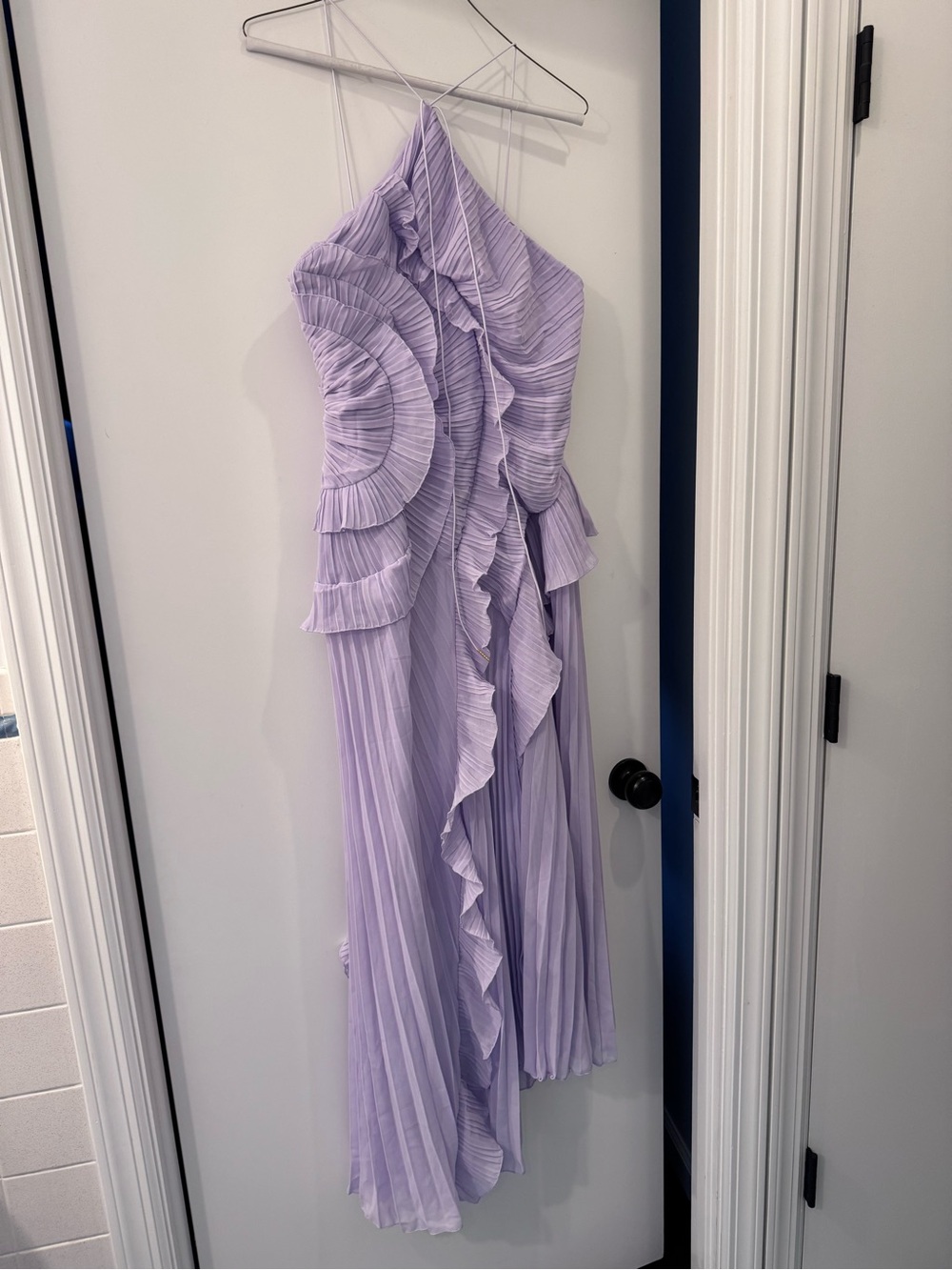 Lavender Ruffle Pleated Maxi Dress Pleated Leg